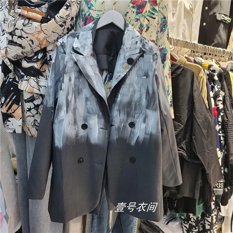 Backless Blazer Coat Women 2020 Spring and Autumn New Loose Handmade Splash-Ink Suit Jacket Female Top Harajuku Coats