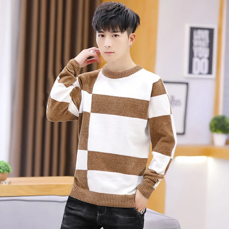 Mens Sweaters Black White Long Sleeve Winter New Fashion O-Neck Pullovers Casual Men Sweater