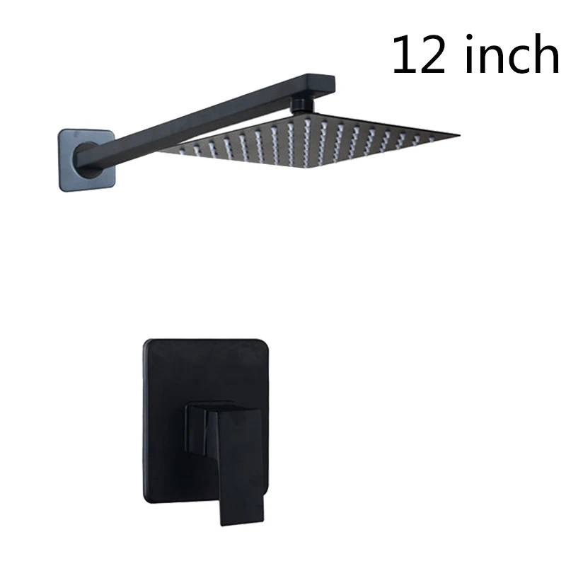 12 Inch set 02 Ванная комната Роскошный Черный душевой набор душевая головка бар с душевой рукояткой матовый черный Ванная Комната Дождь душ квадратная душевая головка смеситель краны - Цвет: 12 Inch set 02