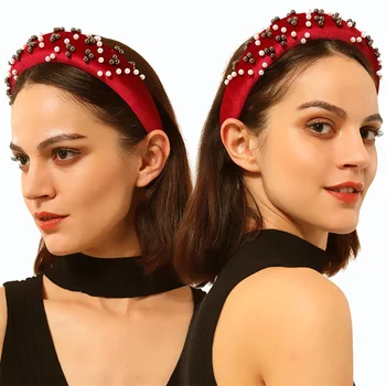 

DUOJIAOYAN Euro-American Wide-edged Hair Band For Girls Velvet Pearl Headband Sponge Street Pat Women Hair Accessories
