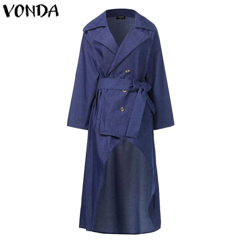 VONDA, модное асимметричное платье для беременных, женские осенние платья с длинным рукавом и отложным воротником, повседневные однотонные джинсовые Сарафаны