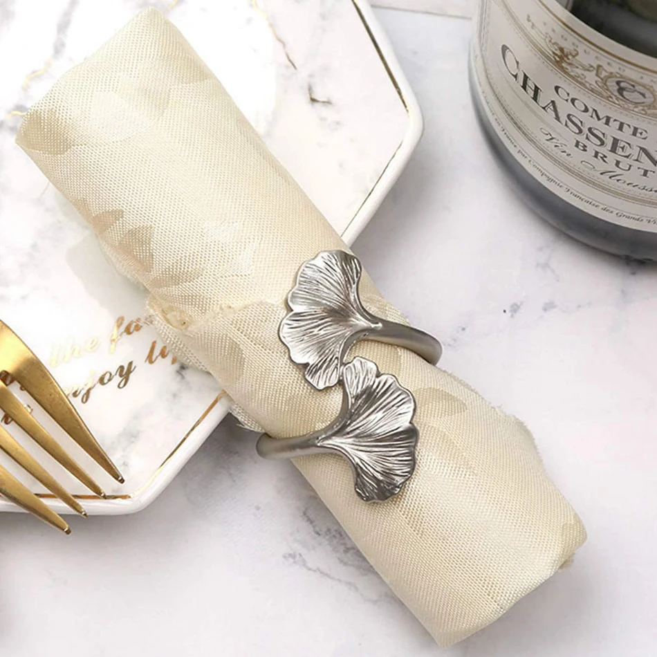 Ginkgo Leaf Metal Napkin Buckles Rings Wedding Event Decor Crafts Holder Party Supplies 4PCS