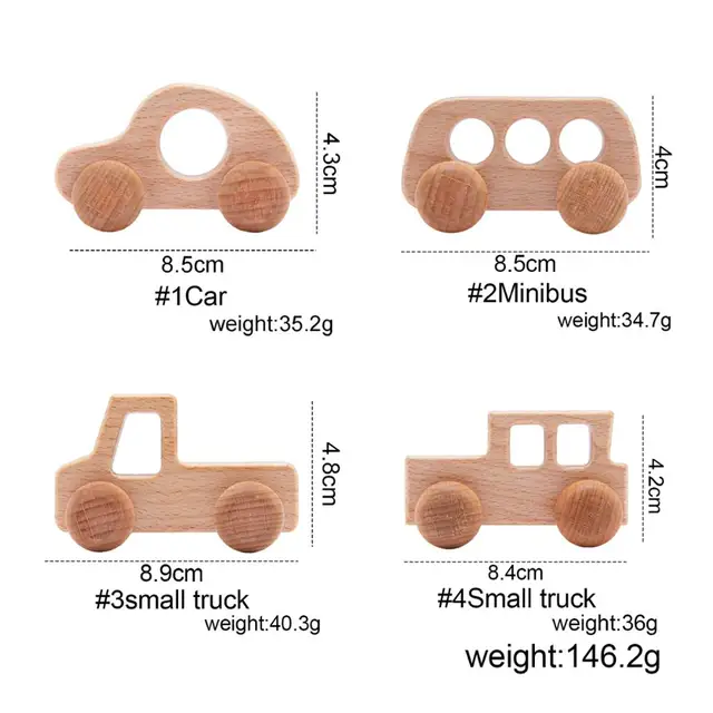1pc Wooden Toy Beech Wood Block Car Cartoon Baby Educational Montessori Teething Toy Play Gym Baby Rodent Wood Nurse Gifts 2