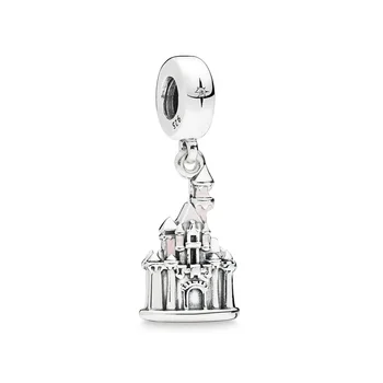 

Real 925 Sterling Silver Beads Charm Pink Castle Enamel Pendent Charm Fit Original Bracelets & Necklaces Women Jewelry