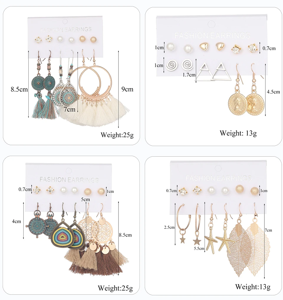 Wholesale 20Pairs9Pairs6Pairs Mixed Styles Crystal Round Stud Earrings Set For Women Girls Jewelry Long Tassel Drop Earrings (29)