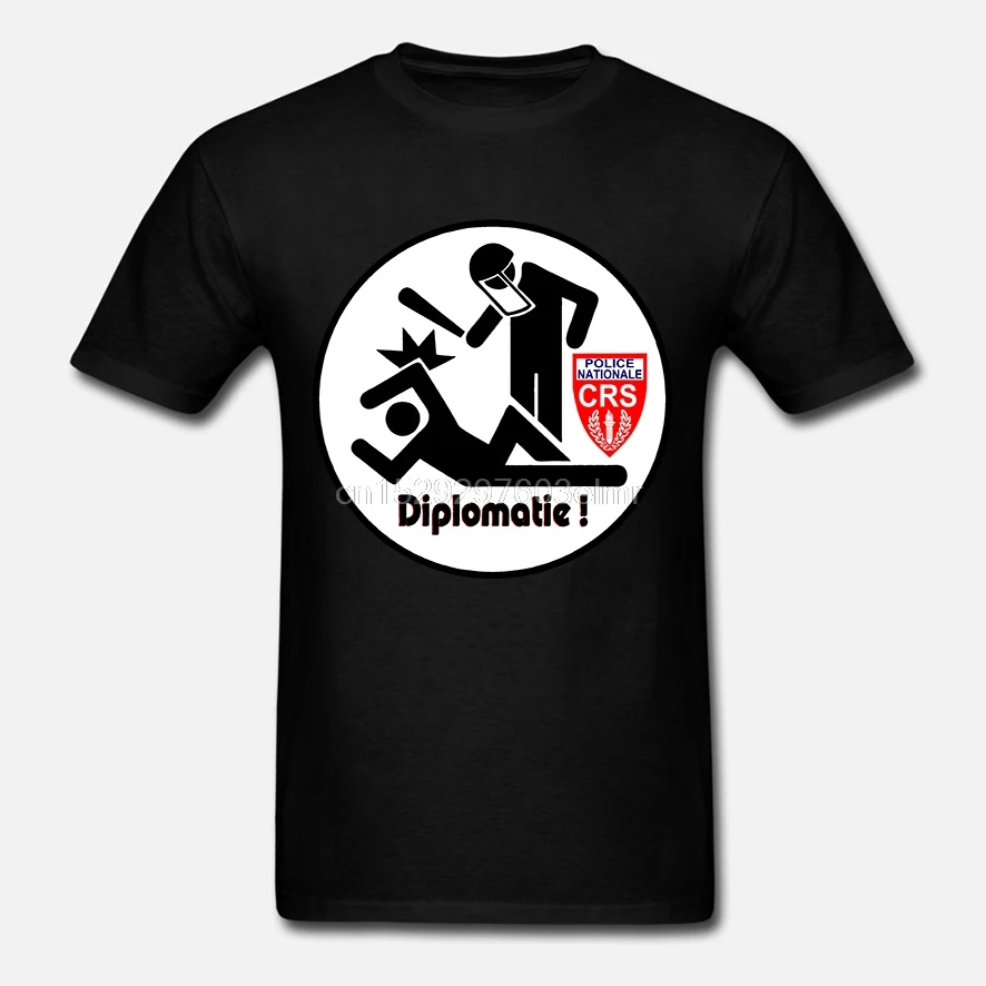 Crs Diplomatie Article Fantaisie Police Raid Humour 19 Flash Print Cotton Slim Fit Crew Neck Printing Casual Tops T Shirts Aliexpress