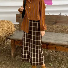 Корейская клетчатая юбка женская осенняя и зимняя Ретро темпераментная длинная Сплит хип-сумка юбка