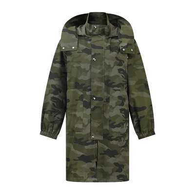 Camouflage Осенний длинный Тренч с капюшоном женский модный Камуфляжный Тренч Свободное пальто женский корейский Повседневный Комбинезон для инструментов больших размеров - Цвет: Camouflage