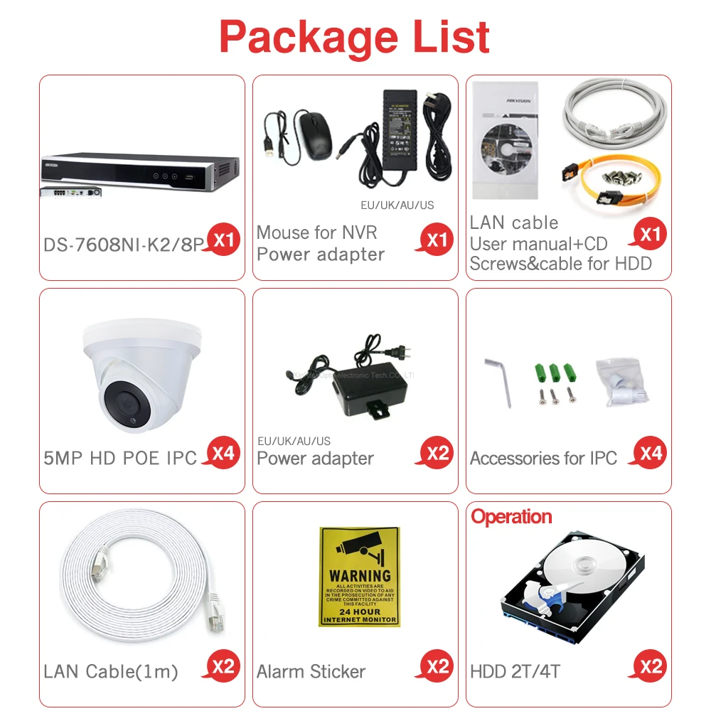 4 Dome 8CH CCTV система 4 шт. ультра 5MP наружная камера безопасности POE с Hikvision 8 POE NVR DS-7608NI-K2/8 P DIY комплекты видеонаблюдения - Цвет: 4 Dome