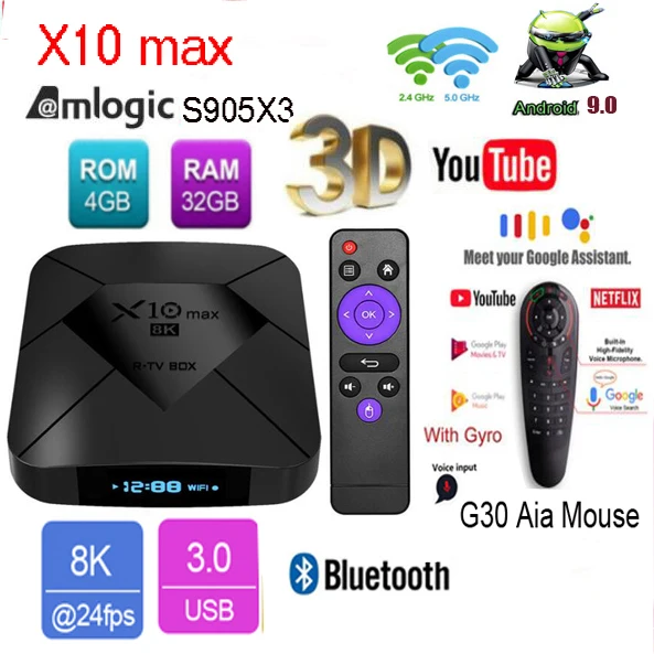 X10 MAX 8K tv BOX Android 9,0 Amlogic S905X3 4G ram 128GB rom 5G Dual wifi BT4.0 USB 3,0 светодиодный дисплей HDR H.265 8K телеприставка