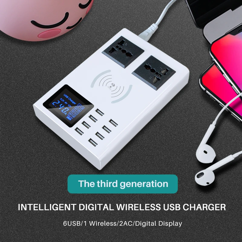 Factory Price Wireless 8 port Smart Mobile Phone Charger for Xiaomi Samsung s10 iphone X 7 Huawei Universal Power Socket Adapter