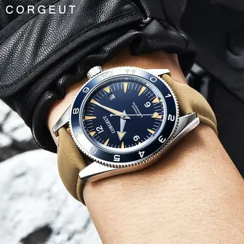 

Corgeut 41mm Automatic Mechanical Watch Men Luxury Brand Military 007 Clock Leather Strap Luminous Waterproof Male Wrist Watch