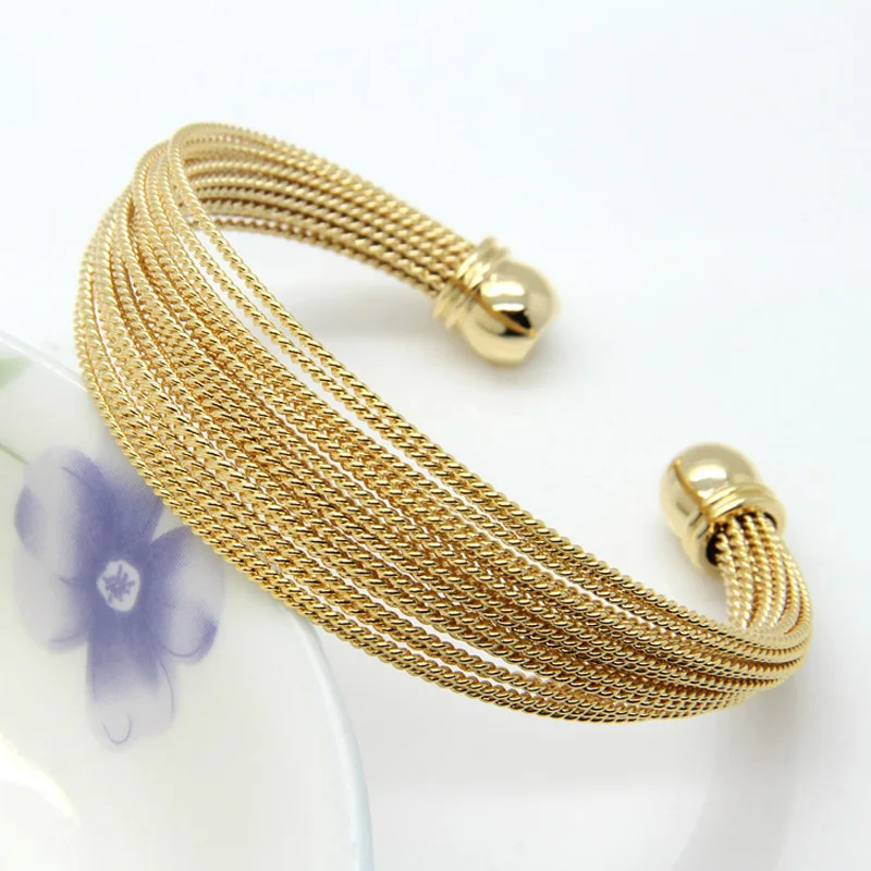 Never Fade Stainless Steel Twisted Wire Bracelets Bangles Gold / Rose Color Women's Fashion Jewelry