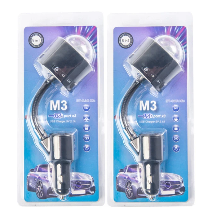 Автомобильный fm-передатчик 3 USB зарядное устройство Bluetooth автомобильный комплект музыкальный плеер со съемным диско-Светильник Новое поступление