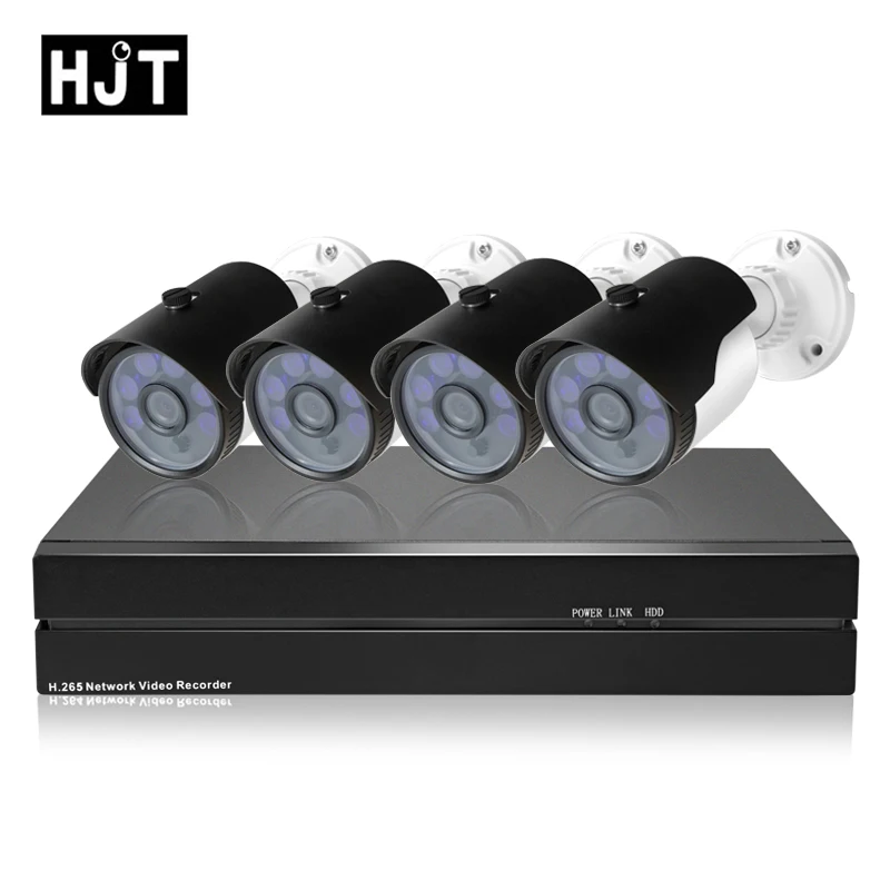 

HJT 4CH Surveillance Kit IP Camera 8CH NVR CCTV Camera Set H.265 2.0MP POE 48V Outdoor Onrif 2.1 P6Spro