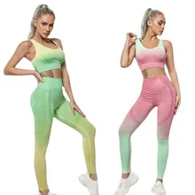Conjunto de roupa feminina sem costura, 2 peças, ideal para ioga, academia e corrida, roupa esportiva