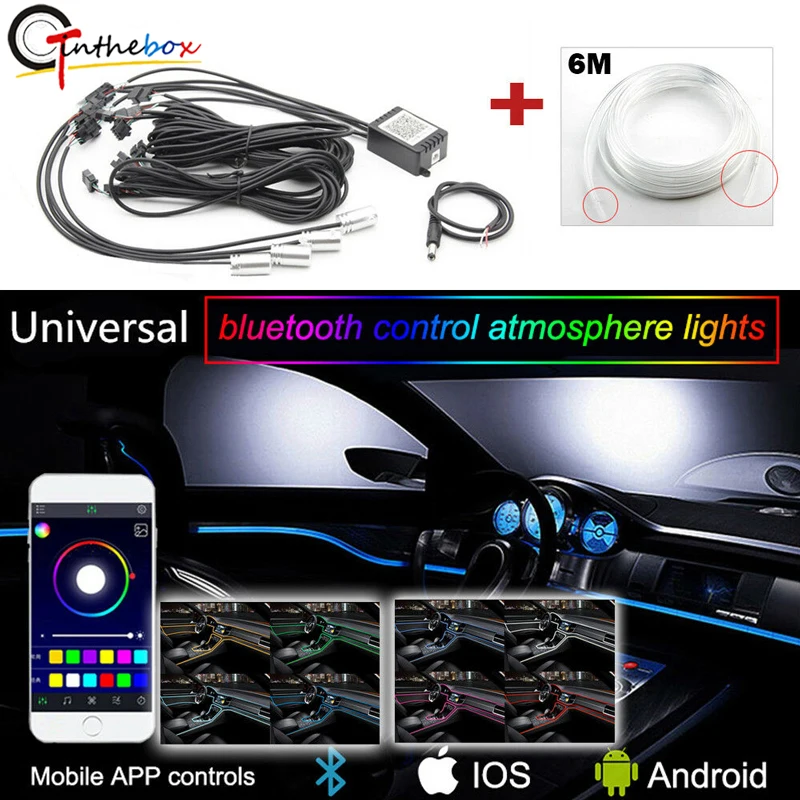 GTinthebox многоцветный RGB Автомобильный светодиодный неоновый светильник для салона приложение Bluetooth управление