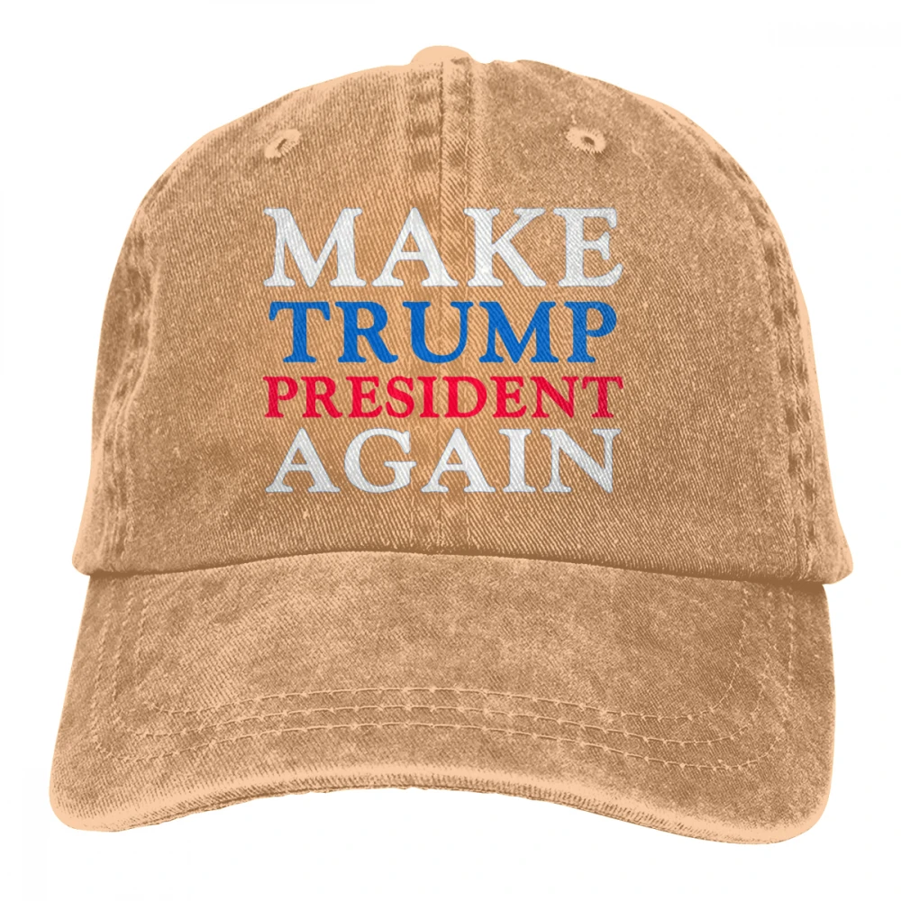 Сделать Трамп президент снова Casquette черный унисекс Мужские Женские джинсовые бейсболка с ремешком кепки Регулируемый Гольф папа шляпа - Цвет: Хаки