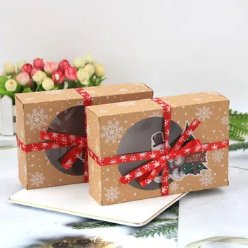 

6/12/24Pcs/Pack Christmas European New Style Kraft Paper Box Christmas Window Biscuit Packaging Box Kraft Paper Large Gift Box