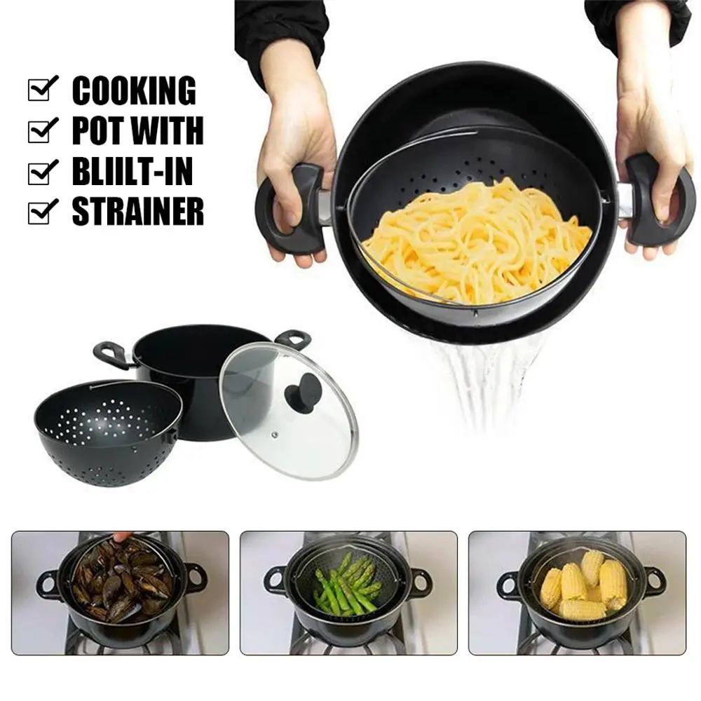 

New 2-in-1 Cooking Pot with Swivel Strainer Water Filter Non-stick Basket Multifunctional Stainless Steel Pasta Vegetables