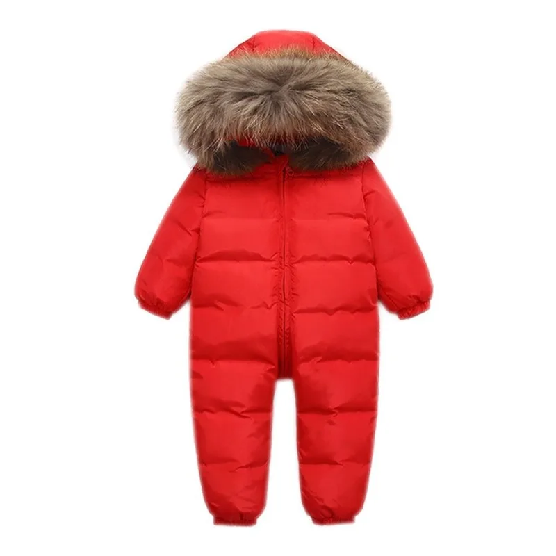 Зимний комбинезон для малышей, пуховая куртка Детский Теплый пуховый костюм ветрозащитное плотное пальто для мальчиков куртка-пуховик для девочек 90% утиный пух