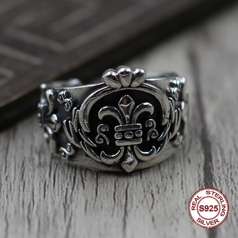 

S925 pure silver men's ring personality Do old restoring ancient ways punk style classic ring of anchor cross Gift your lover