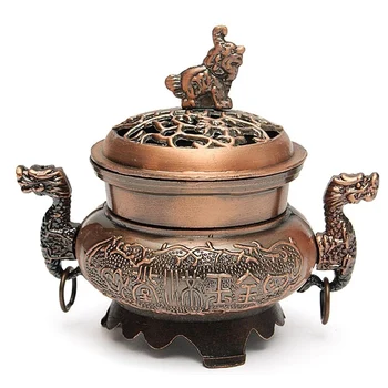 

Alloy Incense Burner Double Dragon Style Hollow Cap Display Home Decorations Stick Censer Cone Holder