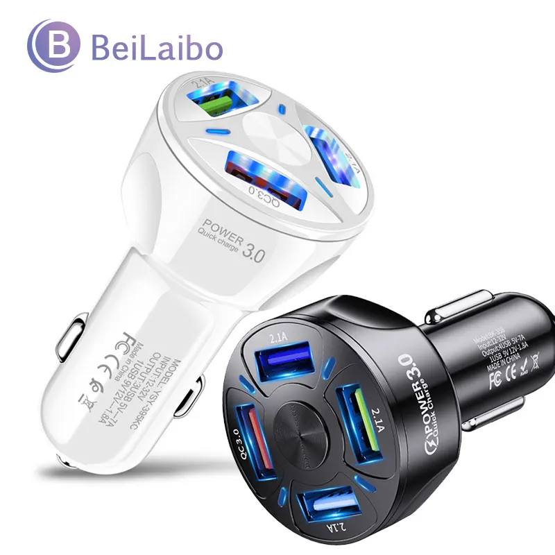 Fast Car USB Charger 7A 4 port Quick Charge 3.0 4.0 Universal Charging For iphone 11 Pro Samsung a31 Cigarette Adapter | Автомобили и