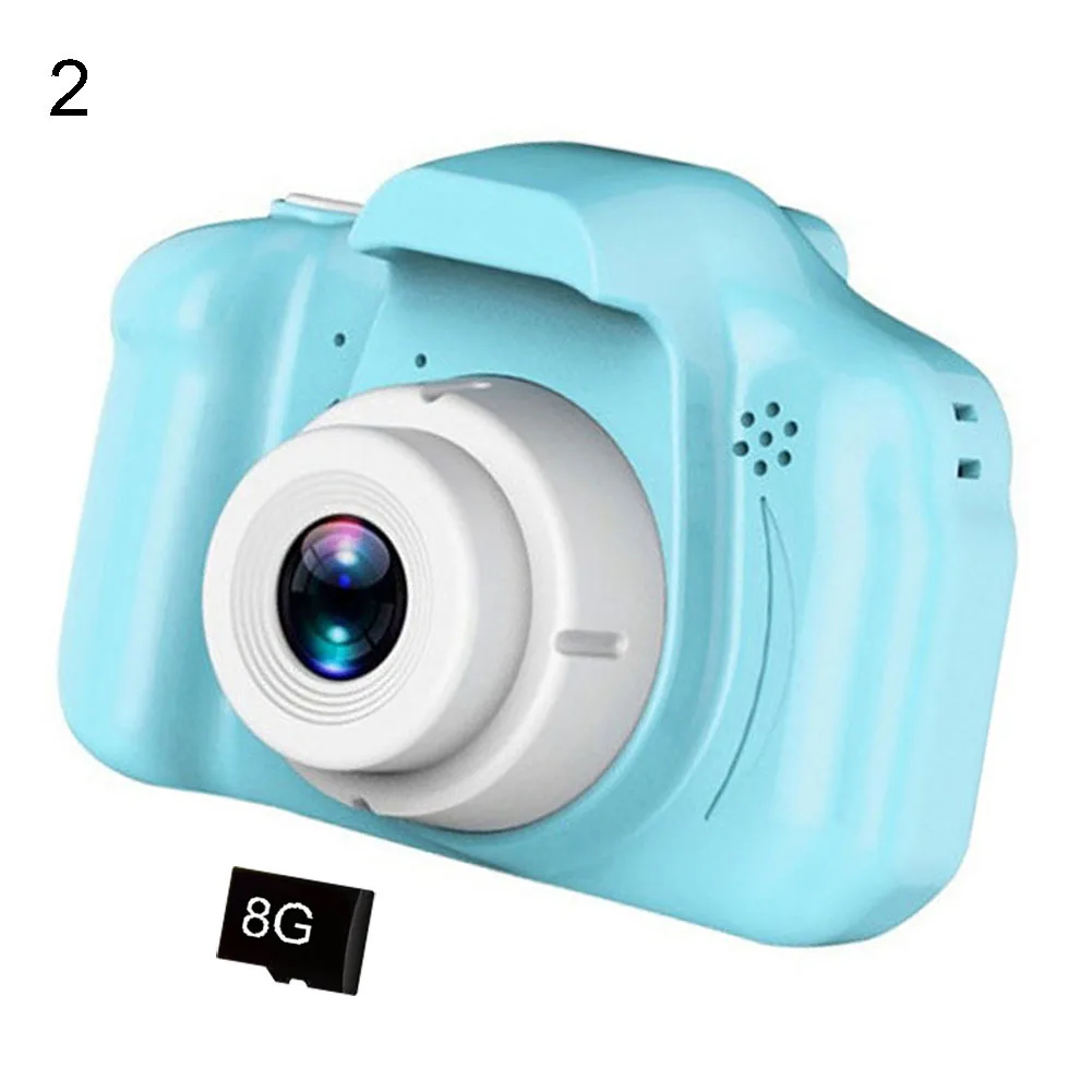 2inch Mini Kids Children HD Screen USB Rechargeable Digital Camera Cartoon Cute Toy Gift New - Color: 8g Memory Card Blue