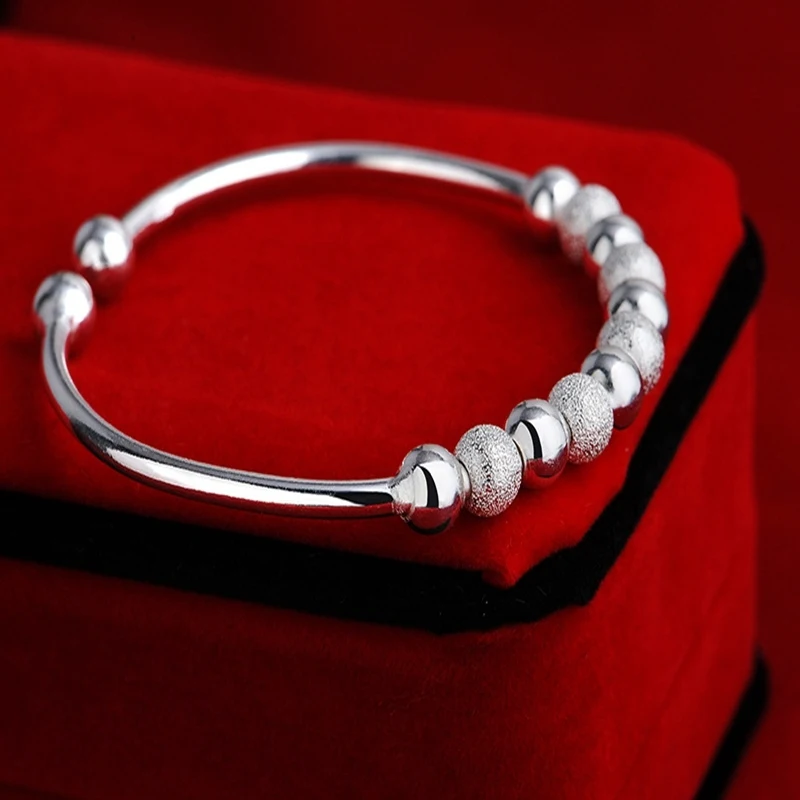 

Silver Lucky Beads Bangles Pulseira Open Cuff Bracelets Bangles For Women Jewelry pulceras y brazaletes mujer