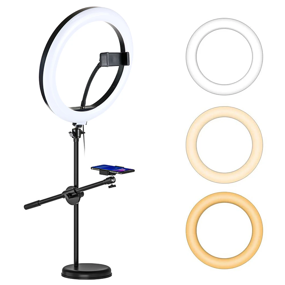 

Dimmable Led Ring Light With Monopod Mount Bracket Photography Phone Studio Selfie Annular Lamp For Tiktok Youtube Live Video