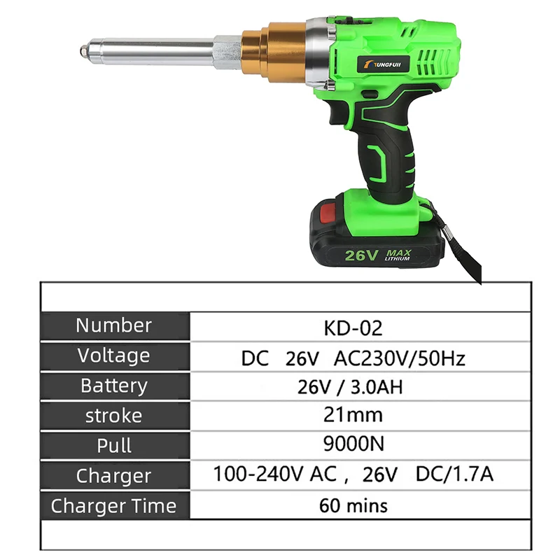 Клепальный пистолет 26 в 3000 мАч беспроводной электрический заклепочный пистолет Электрический глухая Поддержка 2,4 мм-5,0 мм Заклепка светодиодный светильник 2 батареи
