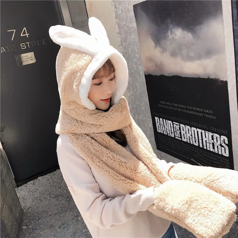 2019 осенне-зимняя шапка шарф перчатки Комплект из трех предметов женский корейский вариант милый кролик колпак утолщенный Теплый Женский
