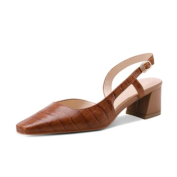 

Vintage Genuine Leather Sandals For Women Shallow Top Quality High Heels Pumps 2020 Newest Wedding Casual Shoes Woman