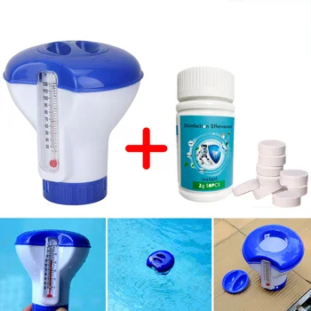 

Chlorine Tablets Effervescent Chemical Floater Floating Dispenser With Thermometer Swimming Pool Instant Disinfection Tablets