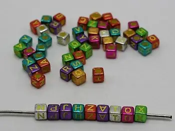 

250 Mixed Color Metallic Acrylic Alphabet Letter Cube Pony Beads 6X6mm