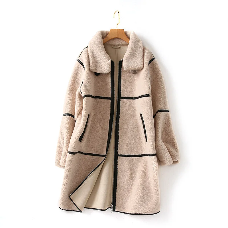 

One's 2019 New Style Korean-style Joint Lambs Wool Coat Long Loose-Fit Fur Entity