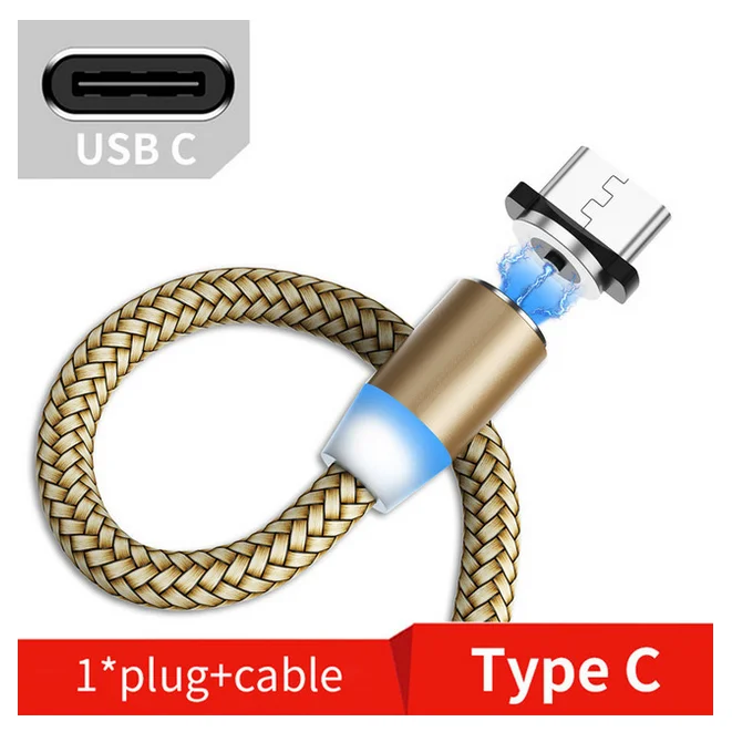 Gold for Type C Магнитный Micro USB кабель Olaf 2 м для iPhone, samsung, Xiaomi, huawei, зарядный кабель USBType C, Магнитный зарядный провод - Цвет: Gold for Type C