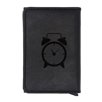 

Cute Small Alarm Clock Design Rfid Wallet Funny Men Women Credit Card Black Leather Wallets Short Purse