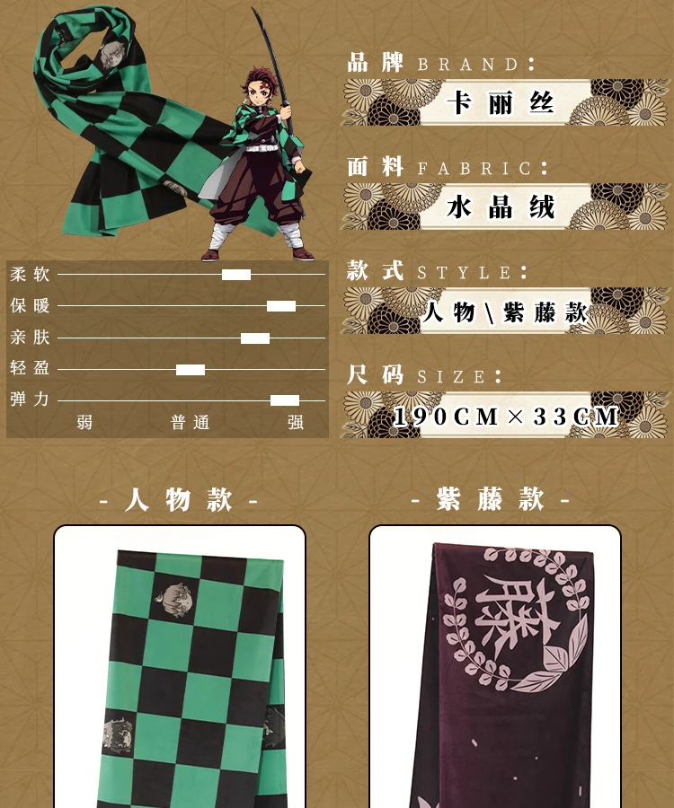 Kimetsu No Yaiba Demon Slayer Kamado Tanjirou Nezuko Zenitsu Inosuke Kochou Villosa 74*18 дюймов шарф Зимний теплый рождественский подарок