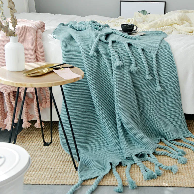 Designer Knit Blanket Soft Throw with Large Tassels