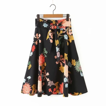 

Vintage Flower printing Bowknot decoration Women Midi Skirt 2020 New Fashion Casual Lady Loose A-Line Skirts P1592