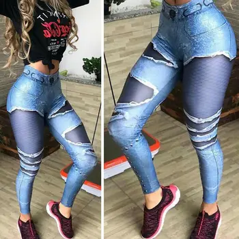 

Women Skinny Hole Trouser High Waist Denim Jeans Elastic Long Pants Leggings Plus Size NYZ Shop
