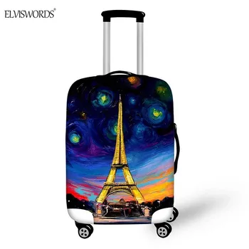 

ELVISWORDS Luggage Cover Eiffel Tower Printing For 18"-32" Waterproof Zipper Thick Travel Trolley Suitcase Protective Covers