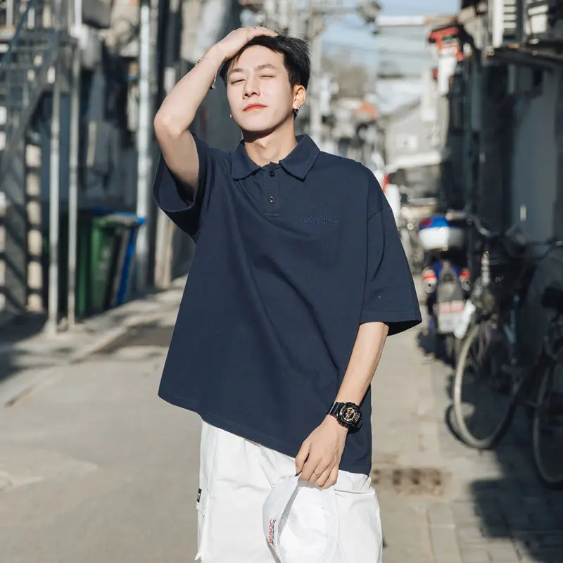 

Men's T-shirt 2020 summer new slim solid color embroidery monogram printing T-shirt casual casual fashion youth men's wear