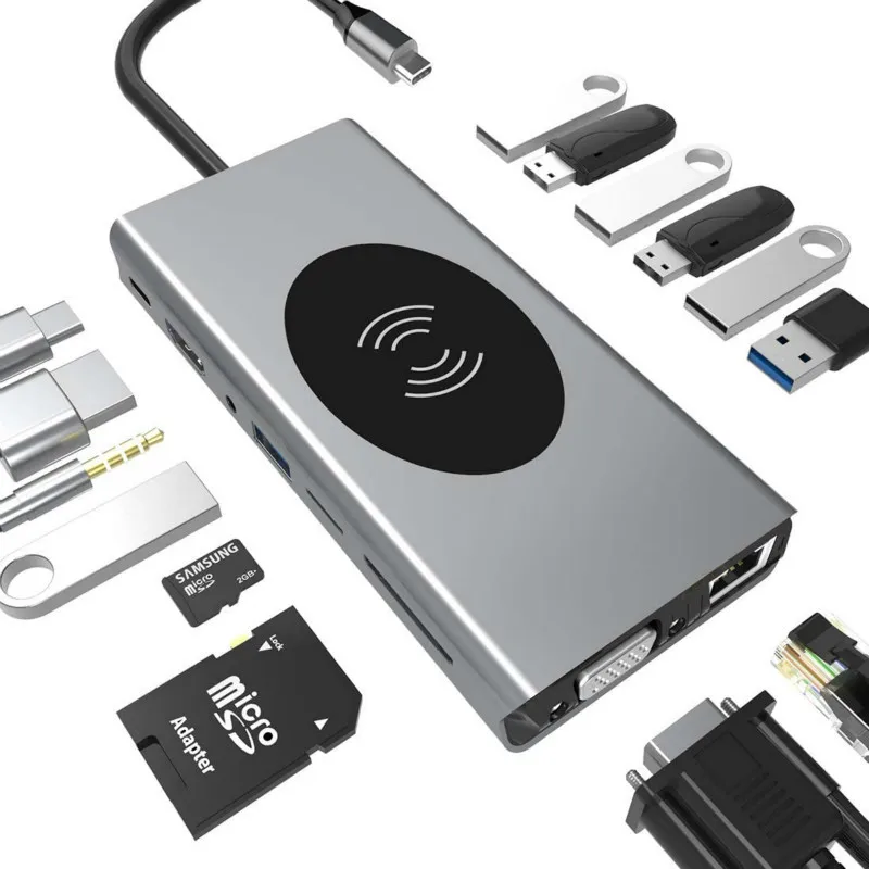 Док станция Type C Usb концентратор с 4K HDMI1080P VGA Rj45 Ethernet PD USB 3 0 SD TF кардридер