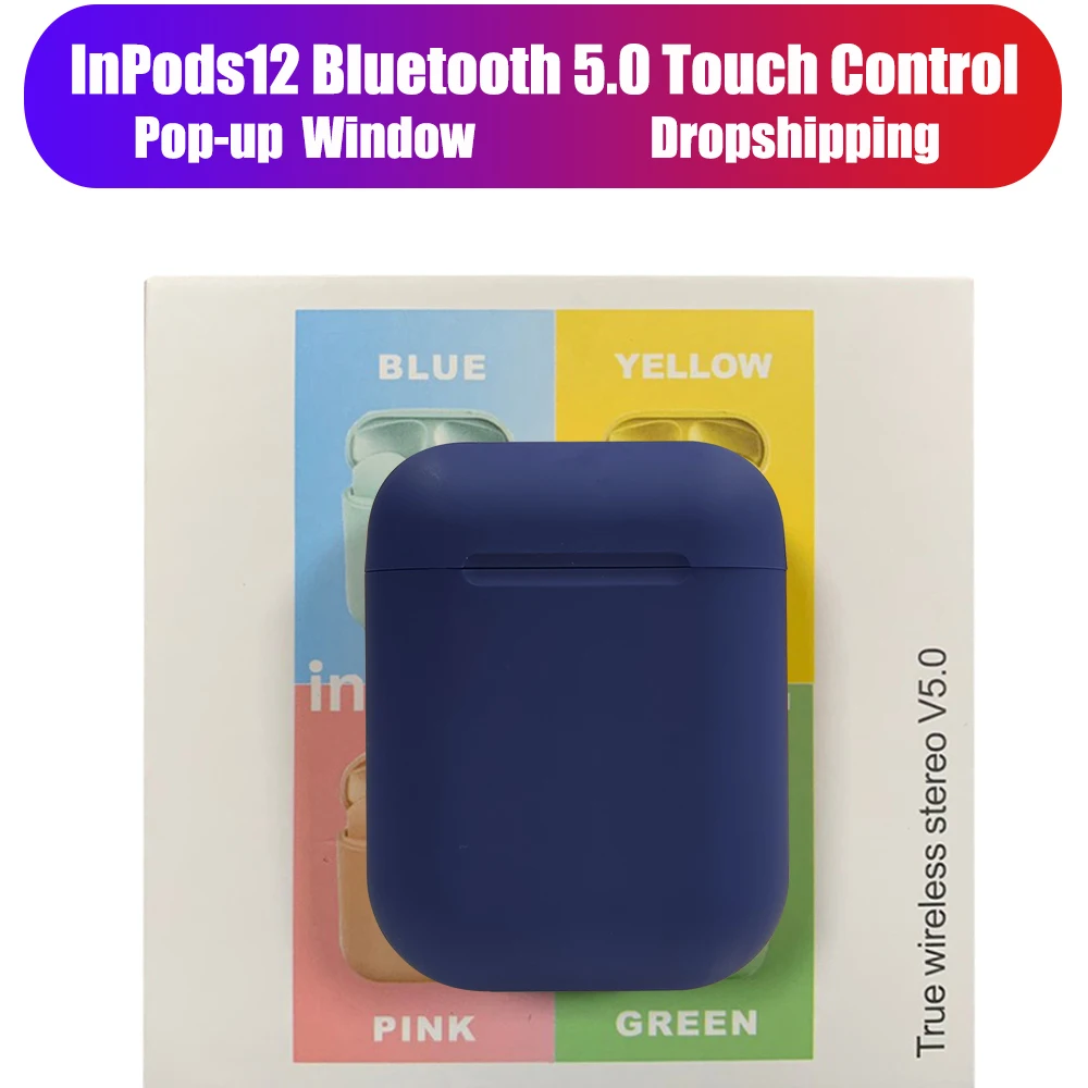 Беспроводные bluetooth 5,0 наушники Macaron наушники 12 tws стерео зарядка bluetooth гарнитура handsfree Беспроводные наушники с Чехол - Цвет: i12D Dark blue BOX