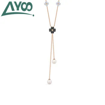 

AYOO high quality 1: 1 new fashion wild lucky four-leaf clover Y-shaped pearl black flower necklace sweater chain best gift