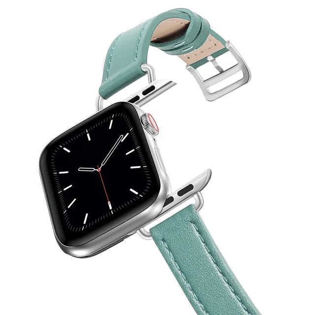 Business Real Leather Loop Bracelet Belt Band for Apple Watch SE 7654 42MM 38MM 44MM 40MM Strap on Smart iWatch 3 Watchband 45mm 10 Slim green