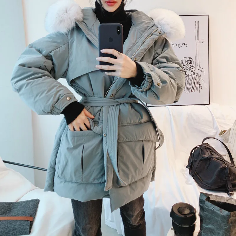 Новинка 19new, специальное предложение, Южная Корея, дундэмун, большой меховой воротник, белый утиный пух, куртка для женщин, простая Талия, тонкое, плотное пальто